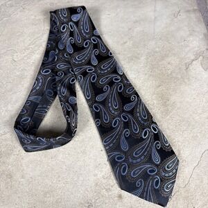 Screenplay By Martin Wong Blue Black Paisley 100% Silk Hand Made Men's Neck Tie